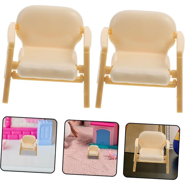 INOOMP 2 pezzi Mini Poltrona in Plastica Beige per Casa delle Bambole, Mobili Miniatura