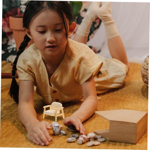 INOOMP 2 pezzi Mini Poltrona in Plastica Beige per Casa delle Bambole, Mobili Miniatura