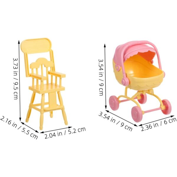 iplusmile Set mit 2 realistischen Miniatur-Kinderwagen und 2 Stühlen für Puppenhäuser