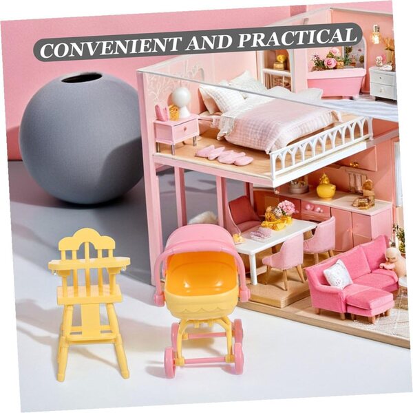 iplusmile Set mit 2 realistischen Miniatur-Kinderwagen und 2 Stühlen für Puppenhäuser