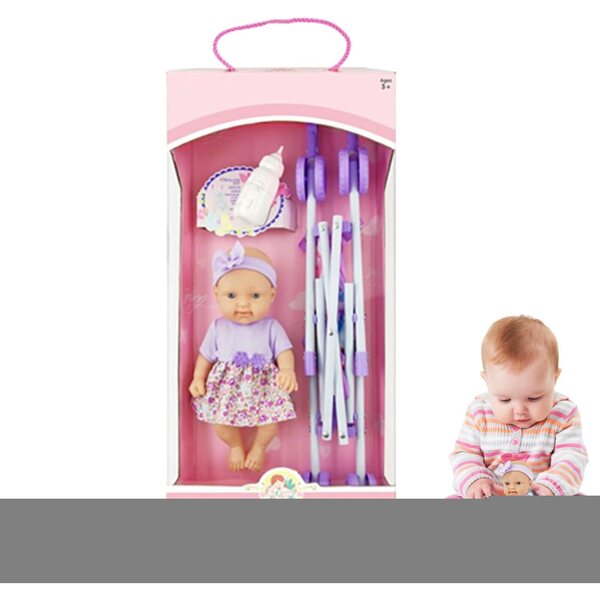10 Zoll faltbarer Puppenwagen mit realistischer Puppe und Zubehör