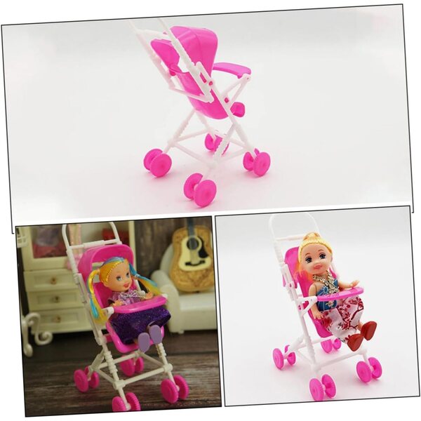 WOONEKY 3 Mini-Kinderwagen für Puppenhaus | Realistische Accessoires für Babys und Geburtstage