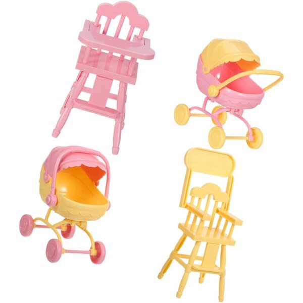 PRETYZOOM Mini-Kinderwagen und Hochstuhl-Set für Puppenhäuser – realistisches und leichtes Zubehör