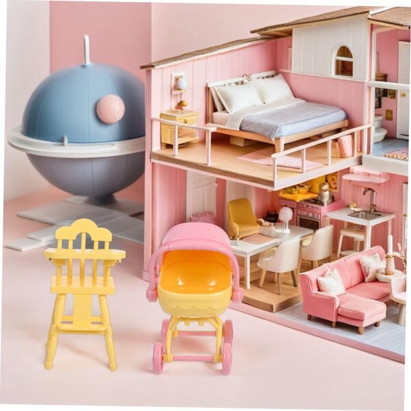 PRETYZOOM Mini-Kinderwagen und Hochstuhl-Set für Puppenhäuser – realistisches und leichtes Zubehör