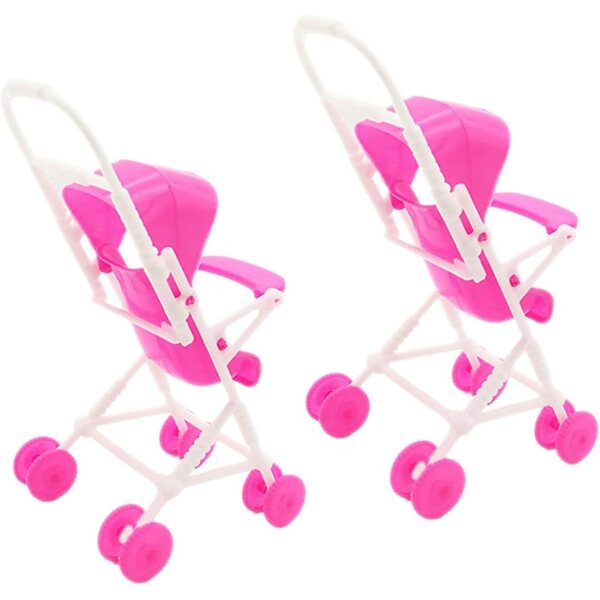 Set mit 2 rosafarbenen Kinderwagen und Buggys für das Puppenhaus – sicheres und realistisches Rollenspiel