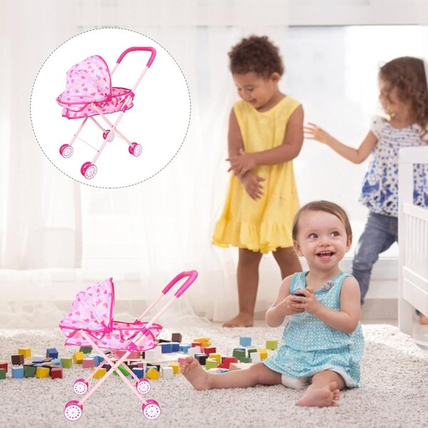 Abaodam Zusammenklappbarer Kinderwagen aus Eisen für Spielzeug, realistisch und leicht zu transportieren