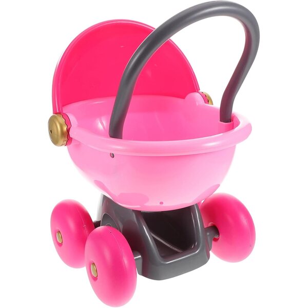 Realistischer Puppenwagen aus rosafarbenem Kunststoff zum Spielen und als Heimdekoration