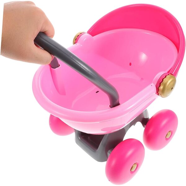Realistischer Puppenwagen aus rosafarbenem Kunststoff zum Spielen und als Heimdekoration