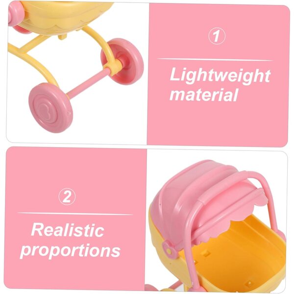 Miniatur-Puppenzubehör-Set: Gelber ABS-Kinderwagen und Hochstuhl für Rollenspiele