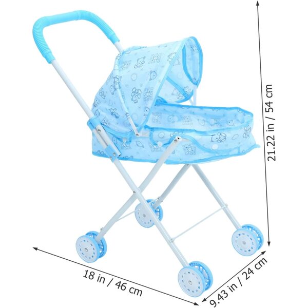 Passeggino giocattolo per bambole GARVALON azzurro leggero e portatile 54x46 cm