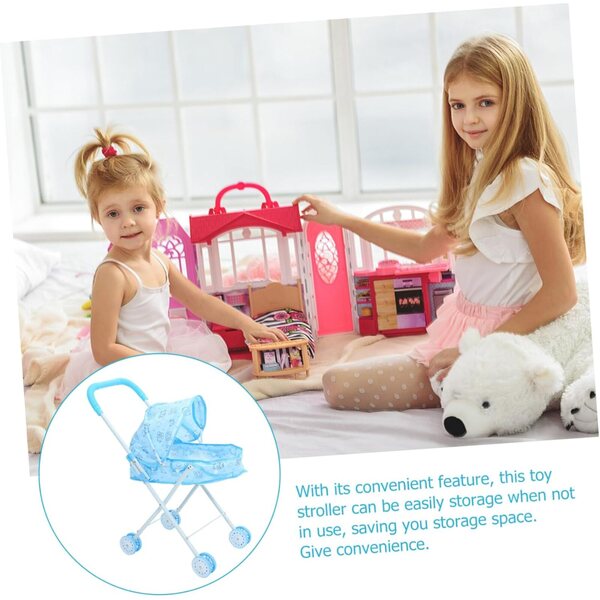 Passeggino giocattolo per bambole GARVALON azzurro leggero e portatile 54x46 cm