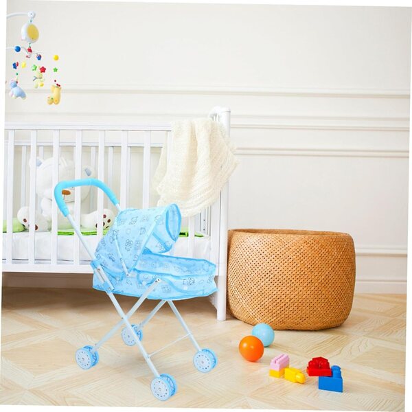 Passeggino giocattolo per bambole GARVALON azzurro leggero e portatile 54x46 cm