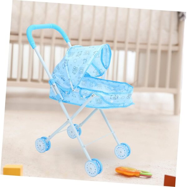 Passeggino giocattolo per bambole GARVALON azzurro leggero e portatile 54x46 cm