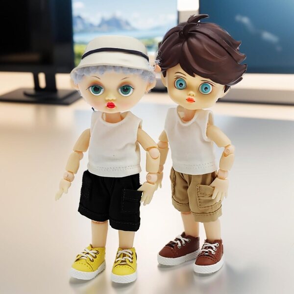 Khakifarbene Jeansshorts für Actionfiguren 6x4,6cm – langlebig und handgefertigt