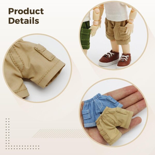 Khakifarbene Jeansshorts für Actionfiguren 6x4,6cm – langlebig und handgefertigt