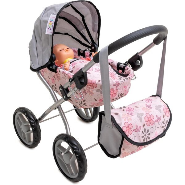 Doris Puppenkinderwagen mit Tasche, faltbarer Kabine und 60 cm Schaumstoffrädern
