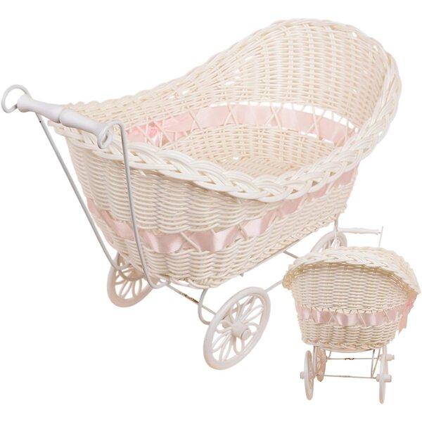 Decorazione carrellino per bambini in vimini finto, elegante e multifunzione 33x22x25 cm