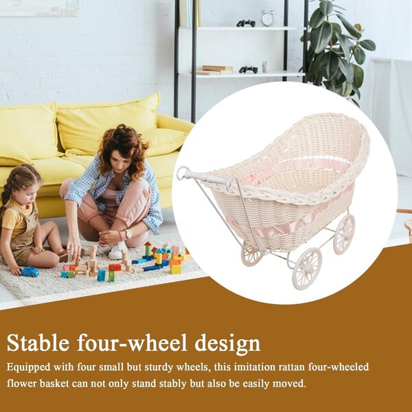 Decorazione carrellino per bambini in vimini finto, elegante e multifunzione 33x22x25 cm