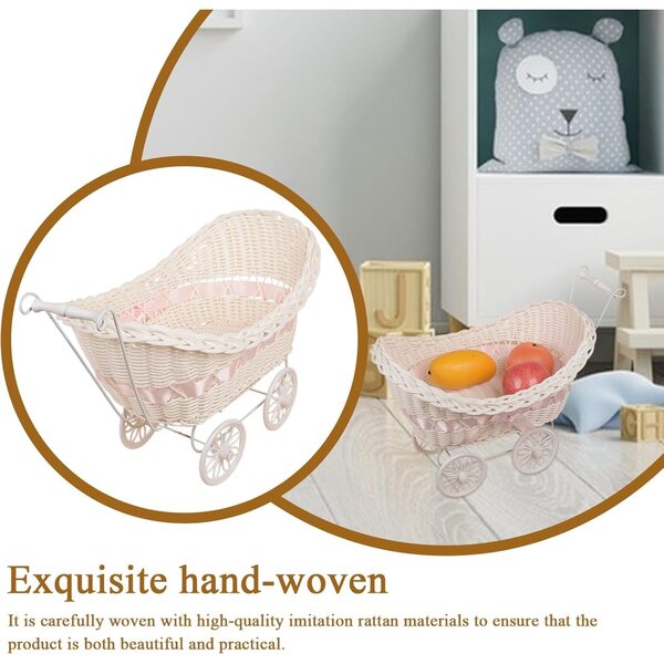 Decorazione carrellino per bambini in vimini finto, elegante e multifunzione 33x22x25 cm