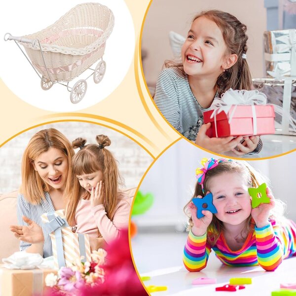 Decorazione carrellino per bambini in vimini finto, elegante e multifunzione 33x22x25 cm