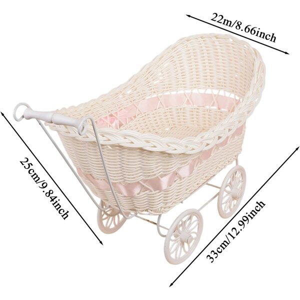 Decorazione carrellino per bambini in vimini finto, elegante e multifunzione 33x22x25 cm