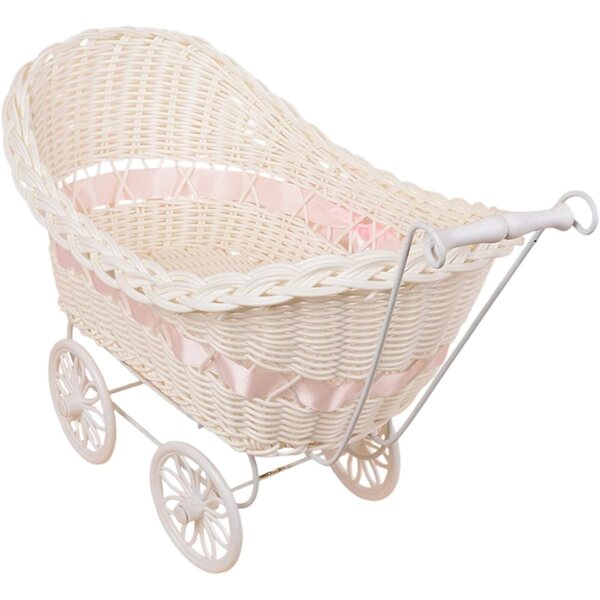 Decorazione carrellino per bambini in vimini finto, elegante e multifunzione 33x22x25 cm