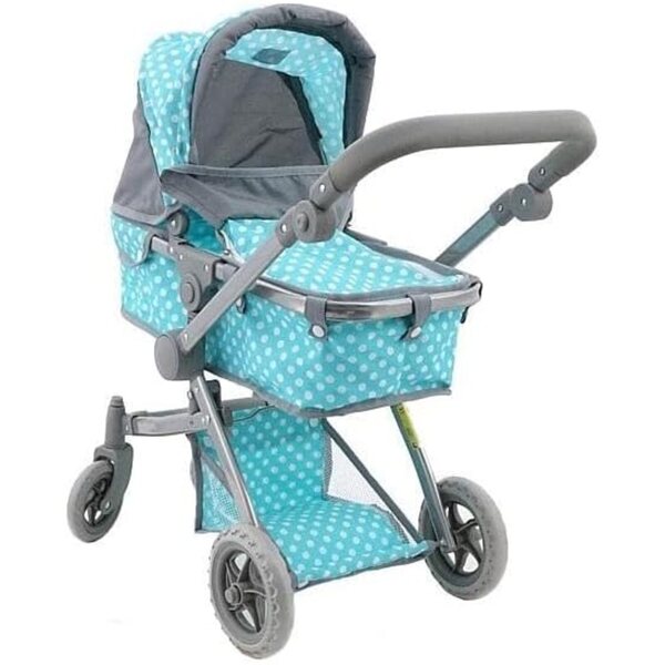 Tiefer Kinderwagen für Puppen Mint mit weißen Tupfen Adar – sicheres und farbenfrohes Spielzeug
