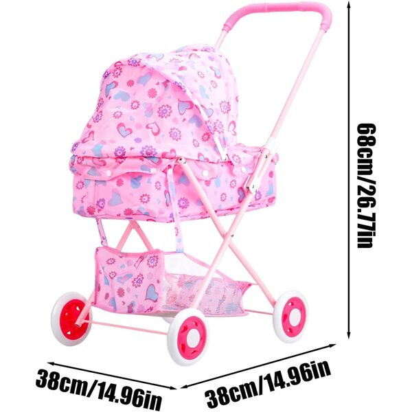 Robuster und geräumiger rosafarbener Puppenwagen, realistisches Spielzeug für Kinder