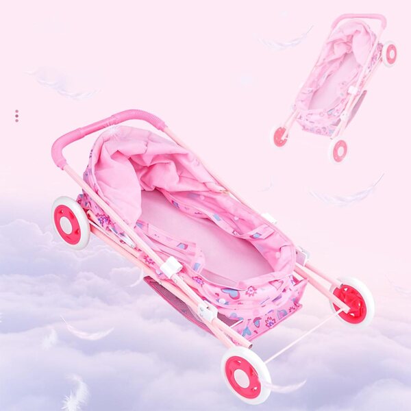 Robuster und geräumiger rosafarbener Puppenwagen, realistisches Spielzeug für Kinder