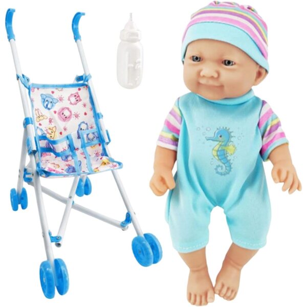 10 Zoll faltbarer Spielzeug-Kinderwagen für Mädchen mit Flasche und Zubehör
