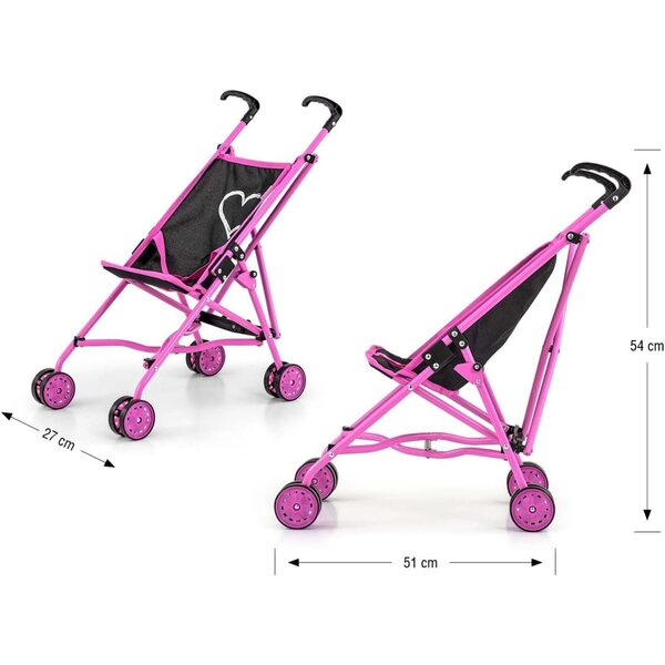 Milly Mally Julia faltbarer Puppenwagen mit Schaumstoffrädern für Kinder ab 3 Jahren