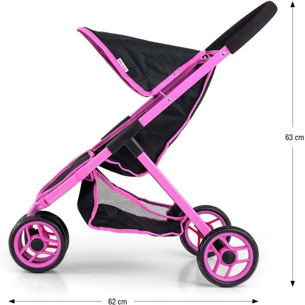 Susie Prestige Black Milly Mally – Zusammenklappbarer Kinderwagen für Puppen bis 50 cm