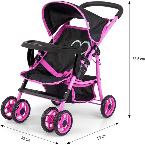Milly Mally Kate Klappbarer Kinderwagen für Mädchen ab 3 Jahren mit Schaumstoffrädern und Verdeck