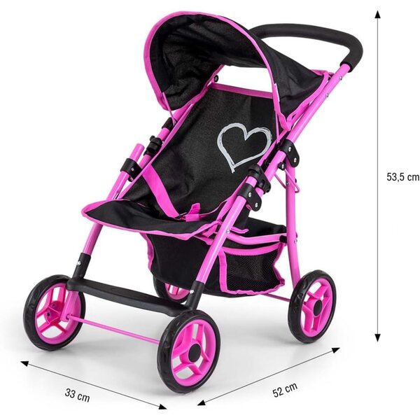 Milly Mally Natalie Faltkinderwagen für Mädchen ab 3 Jahren, Prestige Black