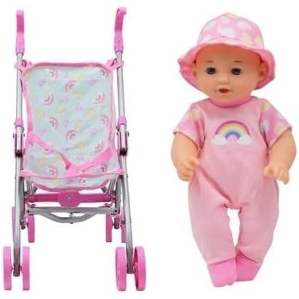 30,5 cm große Puppe mit zusammenklappbarem Kinderwagen aus Aluminium und Stoff in der Farbe CUCOSITO