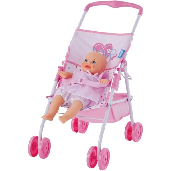 Spielset mit 36 cm großer Puppe, klappbarem Kinderwagen und Schaukelstuhl für Kinder ab 3 Jahren