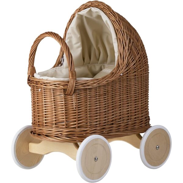 Puppenwagen aus natürlichem Korbgeflecht – langlebiger und handgefertigter Spielzeugwagen für Mädchen