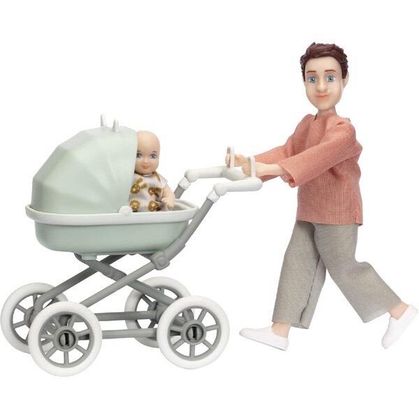 Lundby Set Bambole con Baby e Carrozzina per Casa delle Bambole in Scala 1:18