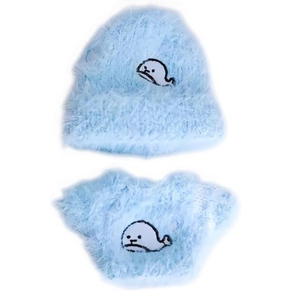 Niannyyhouse-Kleidungsset für 10–15 cm große Plüschpuppen mit Blauwal-Mütze und Pullover