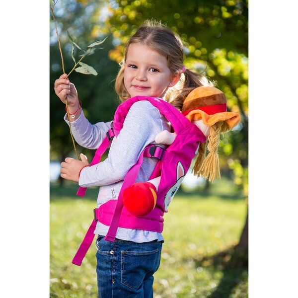 HappyVk Porta Bambole Rosa con Ricamo Gatto, Marsupio Regolabile e Imbottito per Bambini