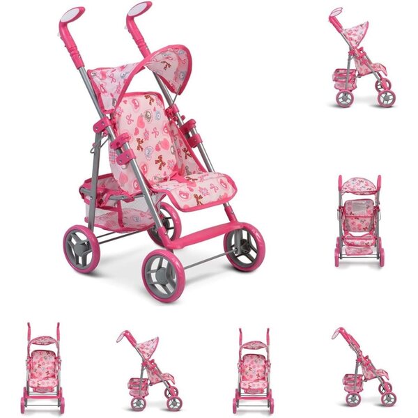 Moni Passeggino Bambola Flower Garden Rosa con Schienale e Maniglie Regolabili