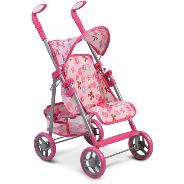 Moni Flower Garden Rosa Puppenwagen mit verstellbarer Rückenlehne und Griffen