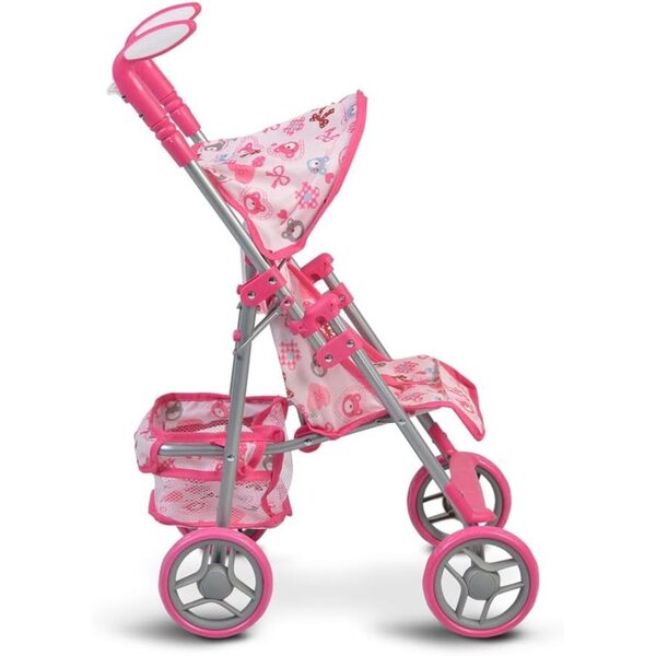 Moni Flower Garden Rosa Puppenwagen mit verstellbarer Rückenlehne und Griffen