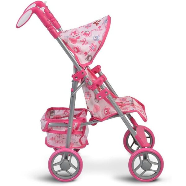 Moni Flower Garden Rosa Puppenwagen mit verstellbarer Rückenlehne und Griffen