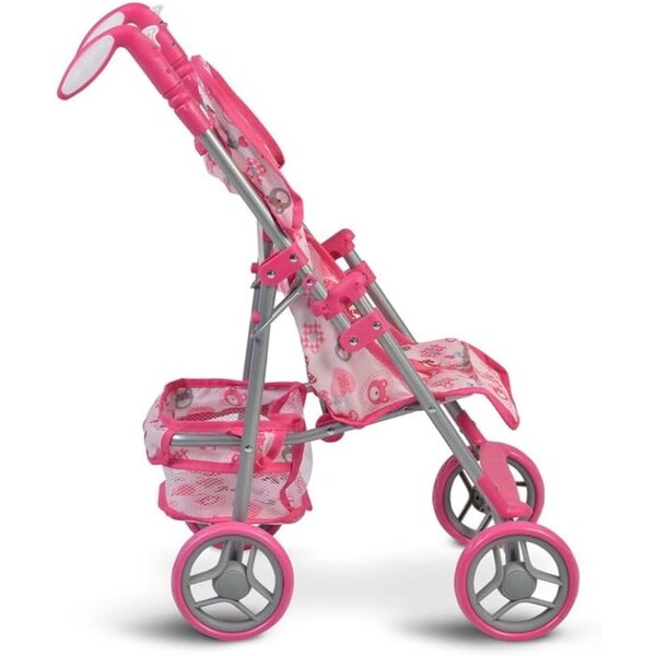 Moni Flower Garden Rosa Puppenwagen mit verstellbarer Rückenlehne und Griffen