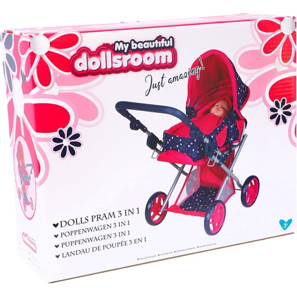3-in-1-Kinderwagen für Puppen Basic Blue und Pink – Sicheres Spielen und Bewegen
