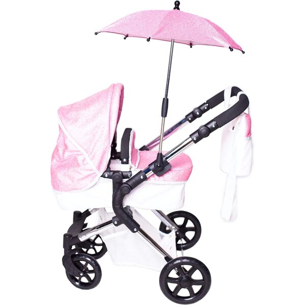 Ombrellone Rosa Scintillante Roma Stephanie per Carrozzina Bambole, Elegante e Pratico