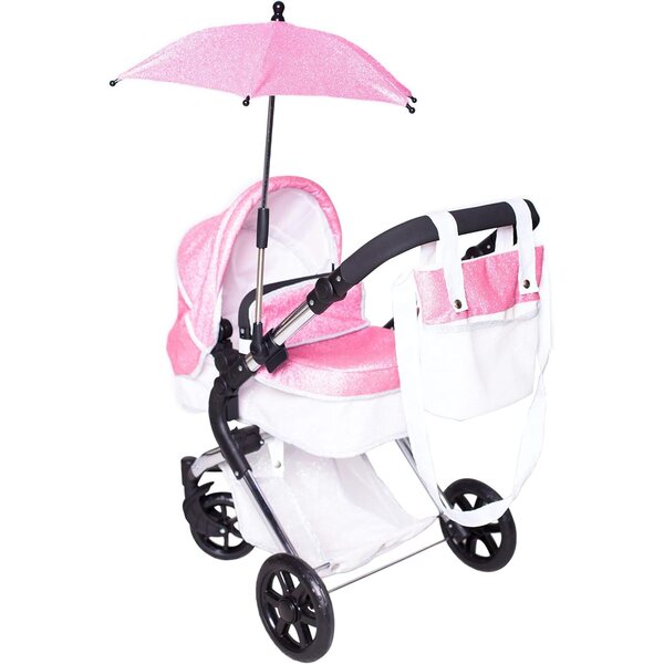 Ombrellone Rosa Scintillante Roma Stephanie per Carrozzina Bambole, Elegante e Pratico