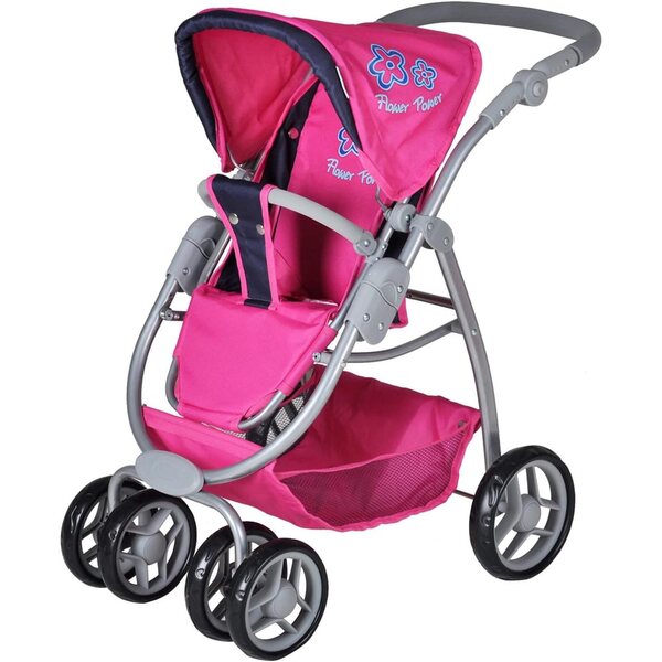 Carrozzina Kombiwagen Coco Rosa per Bambole con Maniglione Regolabile e Navicella