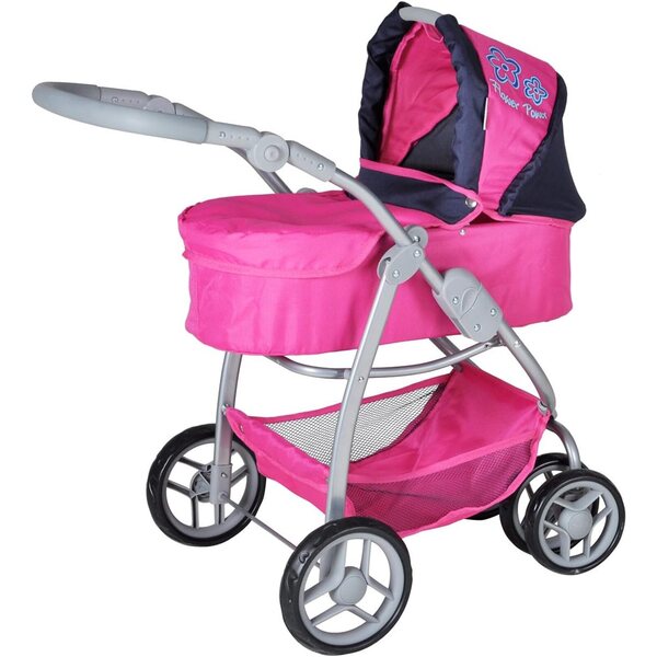 Carrozzina Kombiwagen Coco Rosa per Bambole con Maniglione Regolabile e Navicella